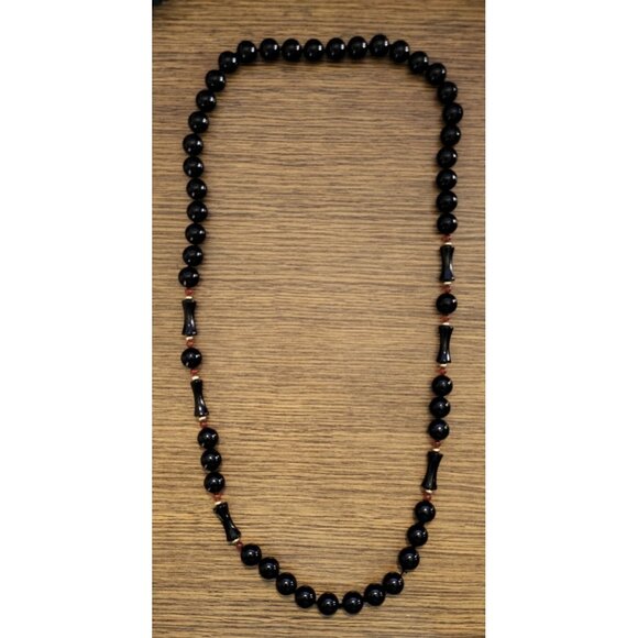Black Onyx 32” Long Necklace Knotted Bead Mixed 10MM Round and 20MM See Pictures - Picture 1 of 16